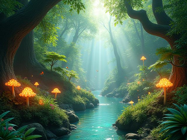 Interaktivt virtuelt økosystem med frodig grønt og biodiverse dyr